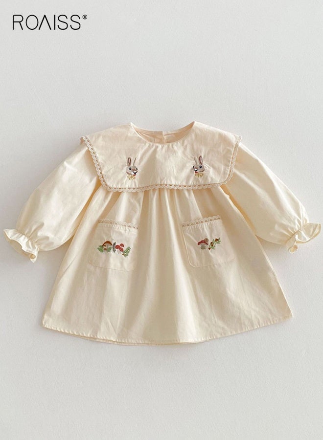 رويس فستان رائع للفتيات الصغيرات مع تطريزات رائعة، فستان بأكمام منفوشة وجيوب جانبية، فستان مريح ومناسب للبشرة للفتيات الصغيرات، مناسب للارتداء اليومي أو أي مناسبة - Image 3